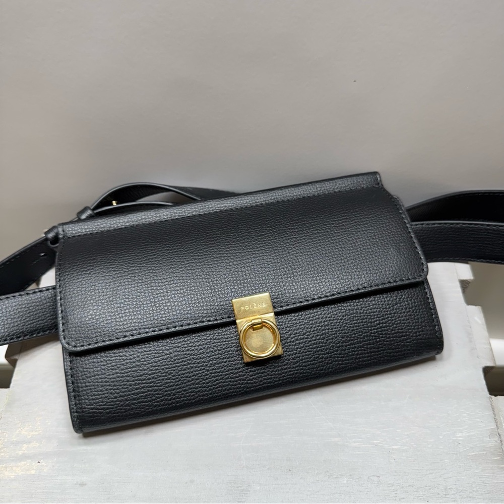 Polène Numéro Sept Belt Bag Wallet Crossbody - black leather